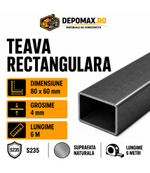 Teava rectangulara 80 x 60 x 4 mm, 6 metri